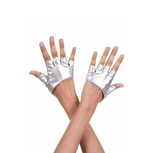 Short faux leather fingerless gloves